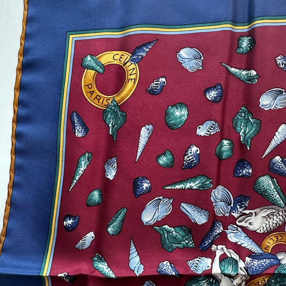 15x15 CELINE Paris 100% Silk Vintage Seashell Scarf with Box - Picture 8 of 12